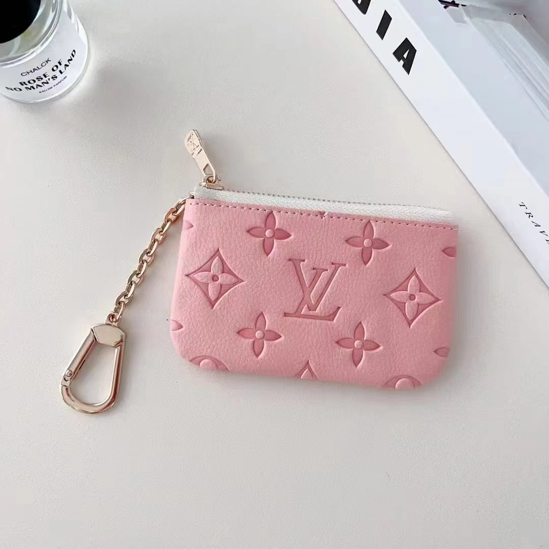 Colorful Inspired Embossed Coin Pouch Collection with Chain Clip