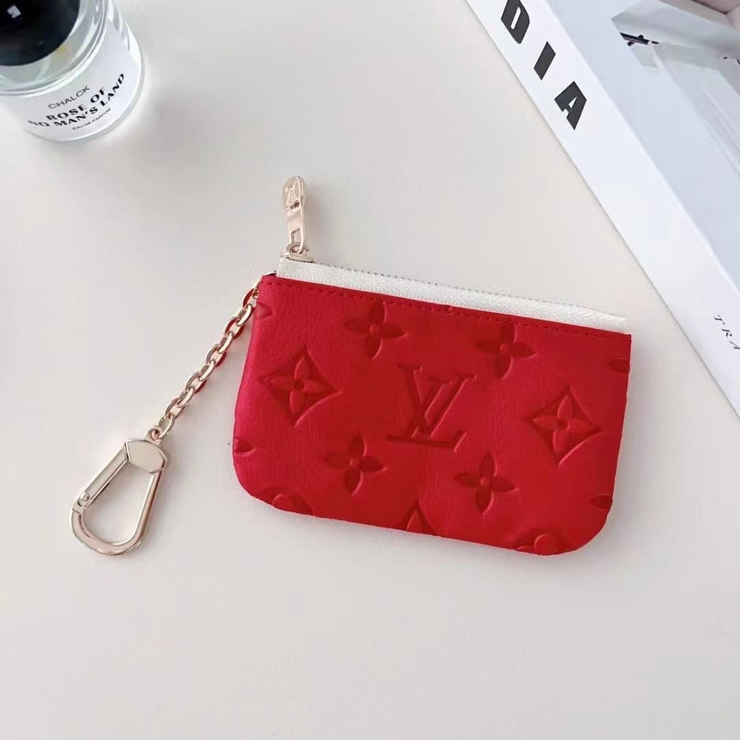 Colorful Inspired Embossed Coin Pouch Collection with Chain Clip