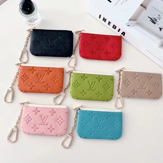 Colorful Inspired Embossed Coin Pouch Collection with Chain Clip