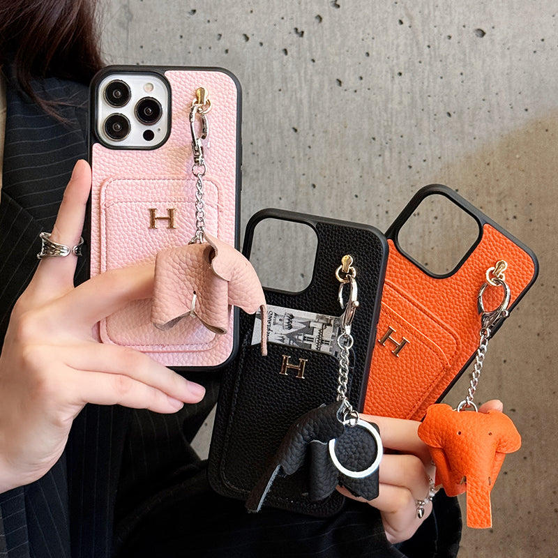 2025New arrival  H Card Holder Leather Pendant iPhone Case