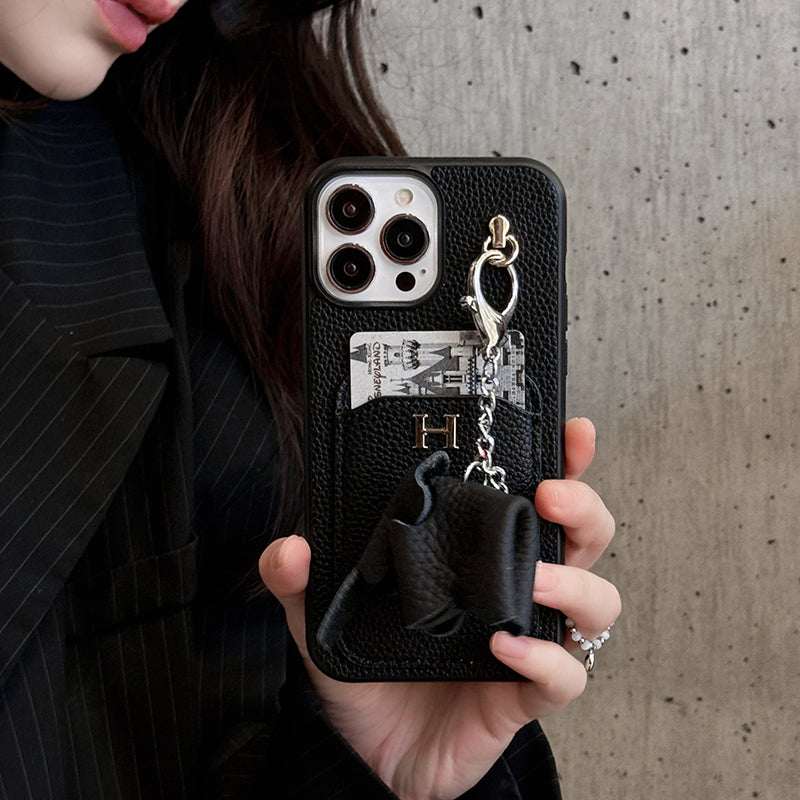 2025New arrival  H Card Holder Leather Pendant iPhone Case