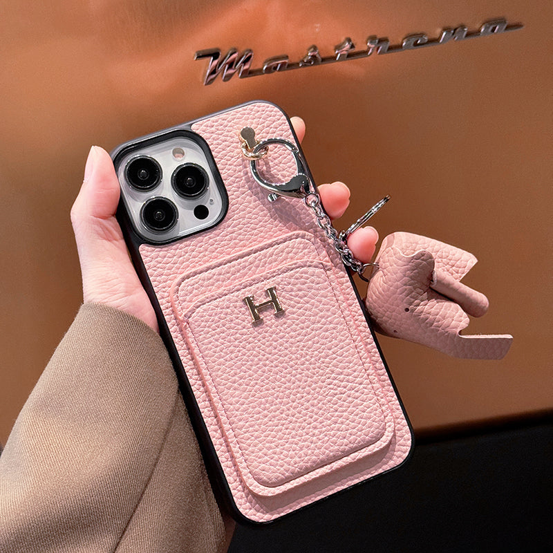 2025New arrival  H Card Holder Leather Pendant iPhone Case