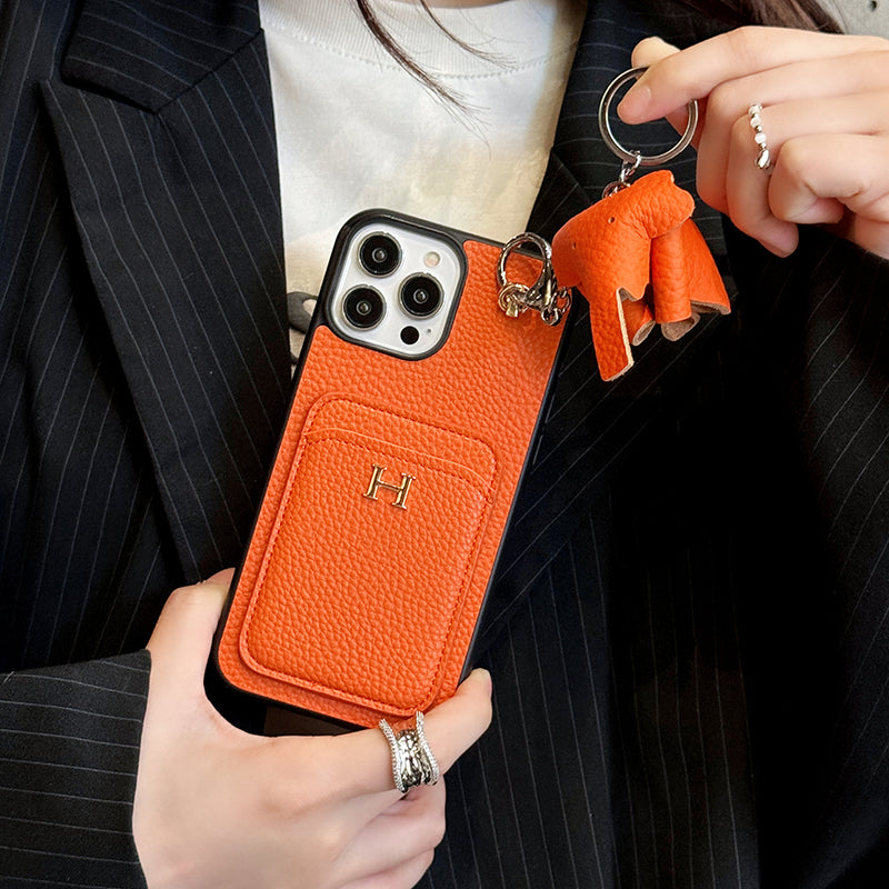 2025New arrival  H Card Holder Leather Pendant iPhone Case