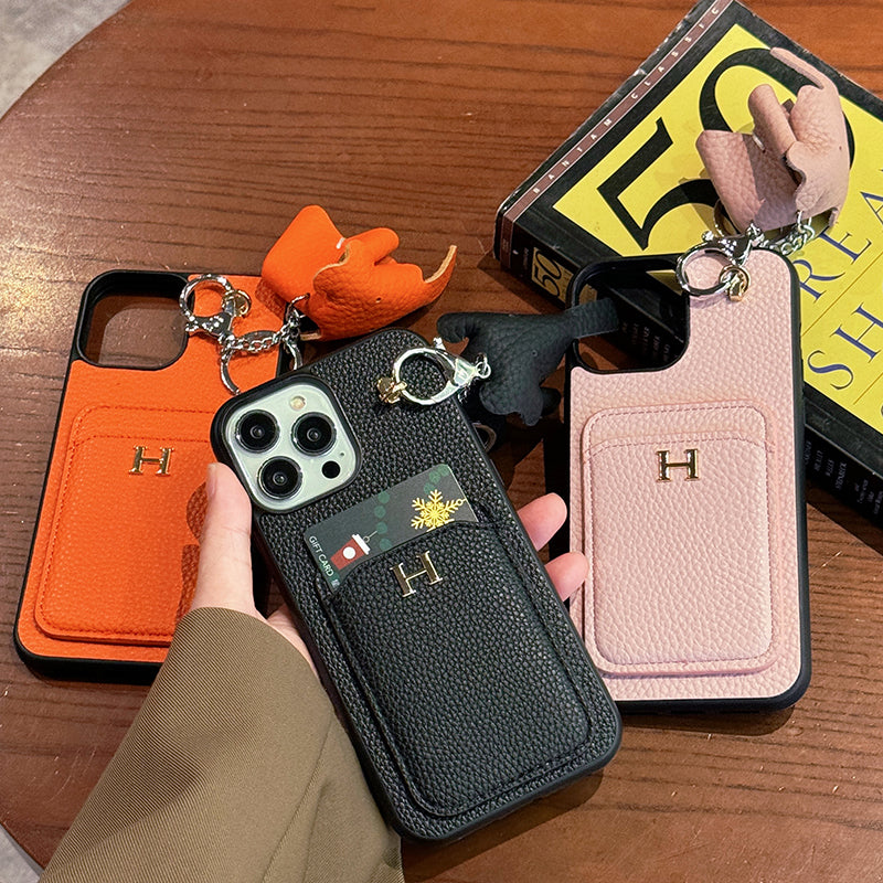 2025New arrival  H Card Holder Leather Pendant iPhone Case