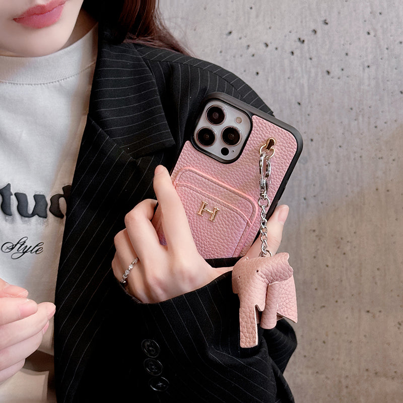 2025New arrival  H Card Holder Leather Pendant iPhone Case