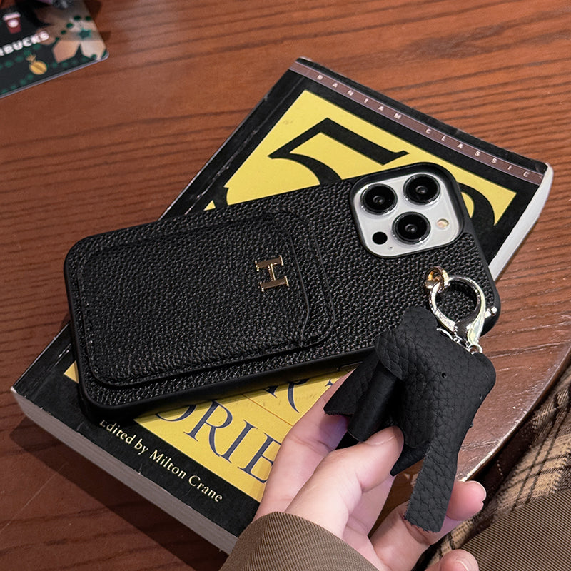 2025New arrival  H Card Holder Leather Pendant iPhone Case