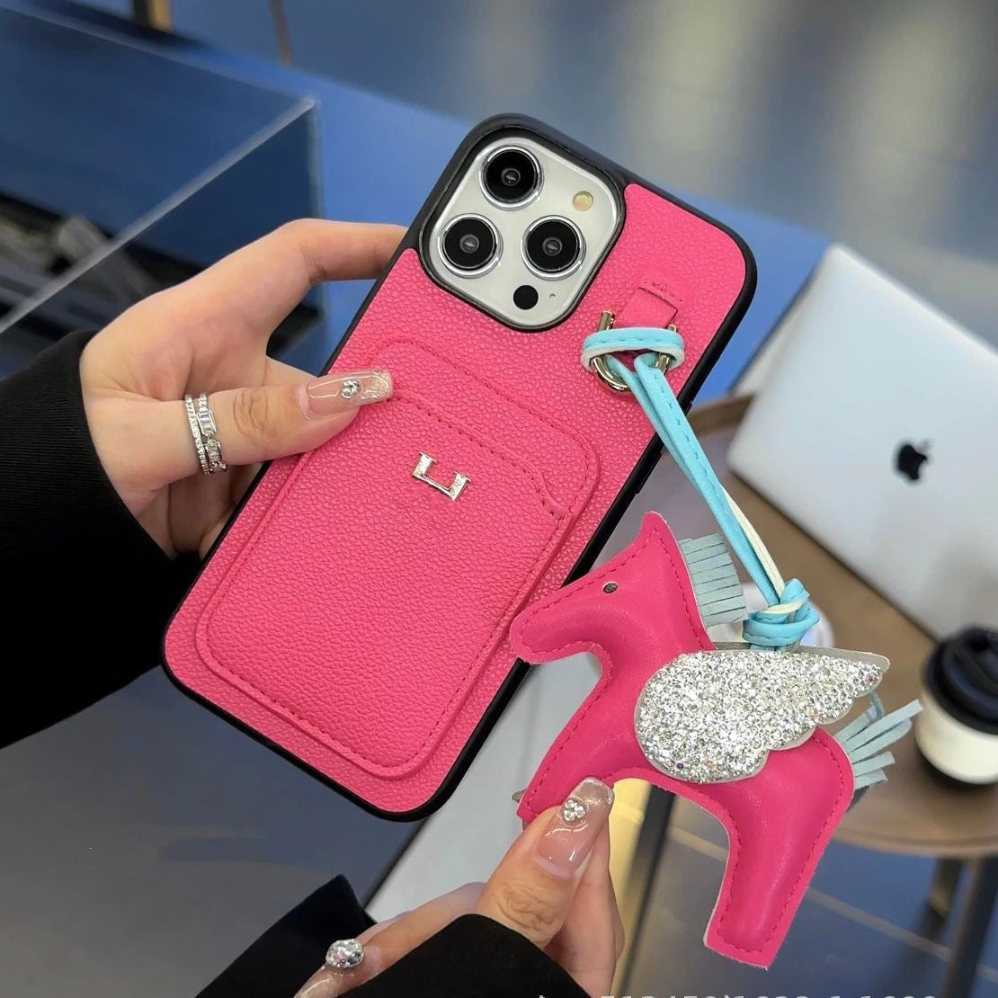 2025New arrival  H Card Holder Leather Pendant iPhone Case