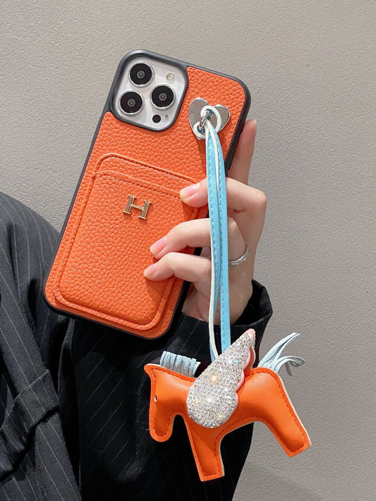 2025New arrival  H Card Holder Leather Pendant iPhone Case