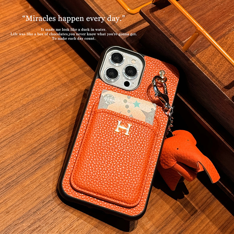 2025New arrival  H Card Holder Leather Pendant iPhone Case