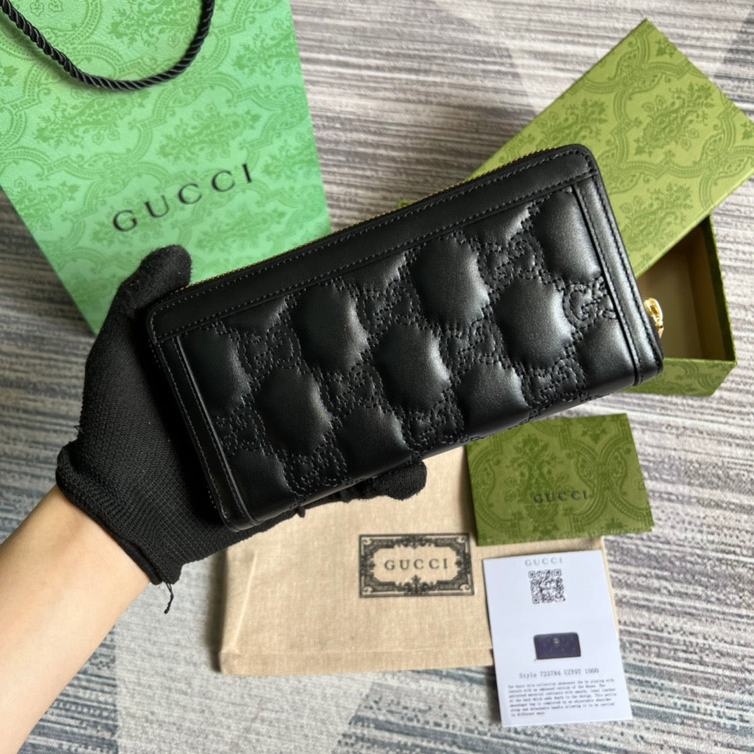 Matelassé Zip-Around Wallet Black For Women 723784 UM8IG 1000 7.6 in/ 19.5 cm