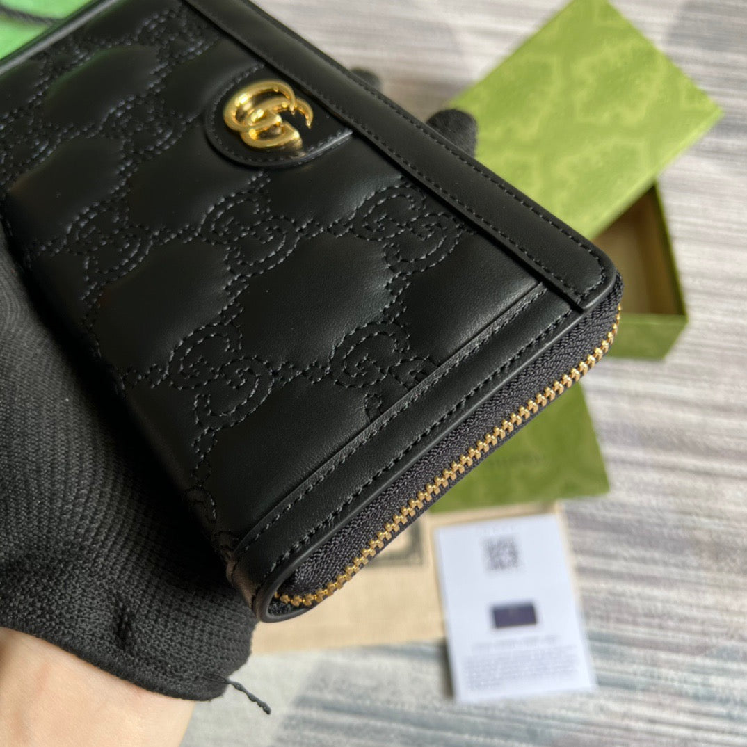 Matelassé Zip-Around Wallet Black For Women 723784 UM8IG 1000 7.6 in/ 19.5 cm