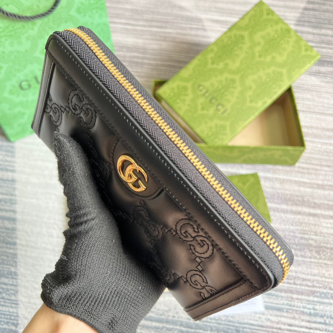 Matelassé Zip-Around Wallet Black For Women 723784 UM8IG 1000 7.6 in/ 19.5 cm