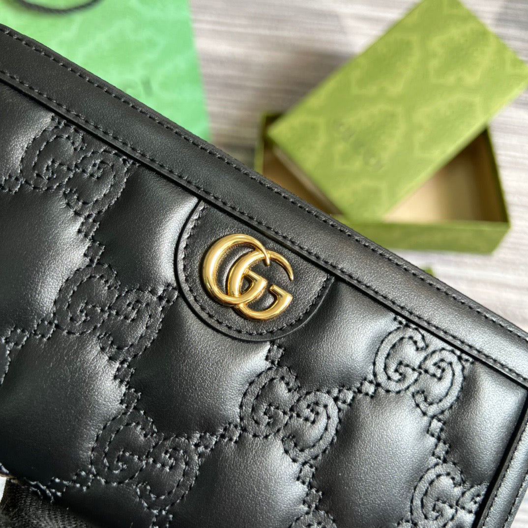 Matelassé Zip-Around Wallet Black For Women 723784 UM8IG 1000 7.6 in/ 19.5 cm