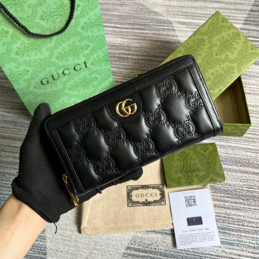 Matelassé Zip-Around Wallet Black For Women 723784 UM8IG 1000 7.6 in/ 19.5 cm