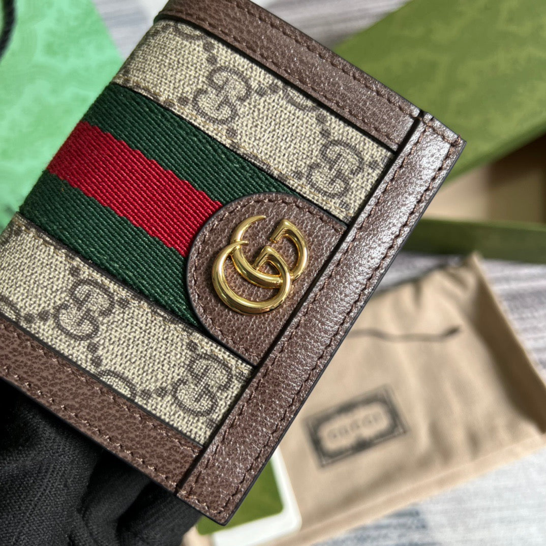 Ophidia GG Card Case Wallet Supreme Canvas Beige For Women 4.3in/11cm 523155 96IWG 8745