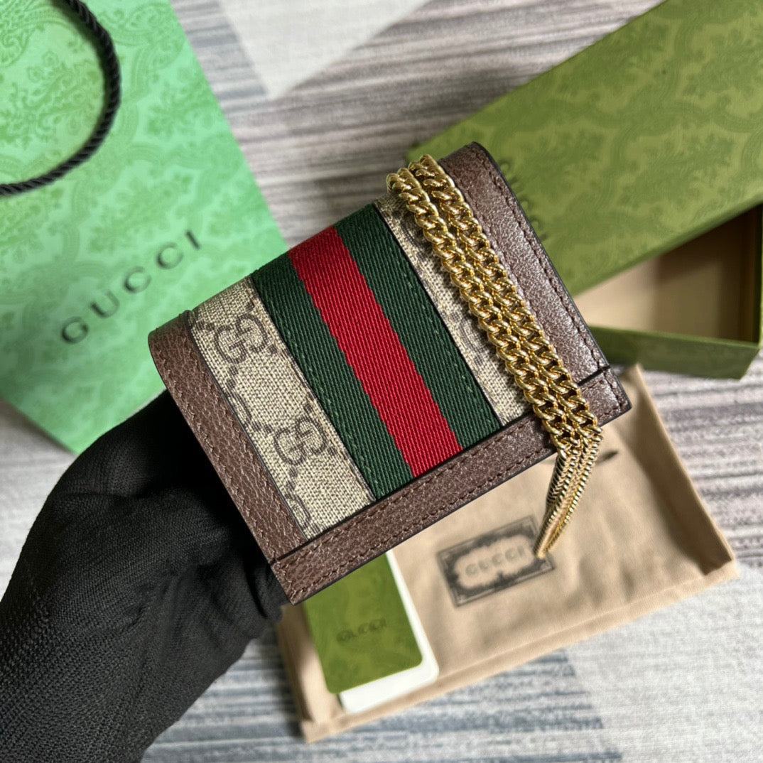 Ophidia GG Card Case Wallet Supreme Canvas Beige For Women 4.3in/11cm 523155 96IWG 8745