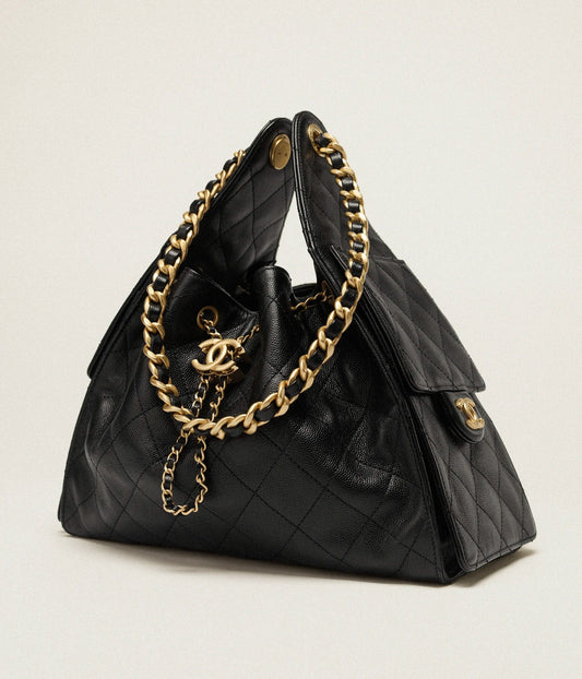 Small Handbag Grained Calfskin & Gold-Tone Metal Bag