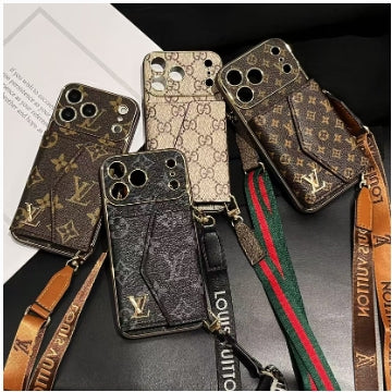 Advanced leather iPhone Case With Wallet And Strap Brown