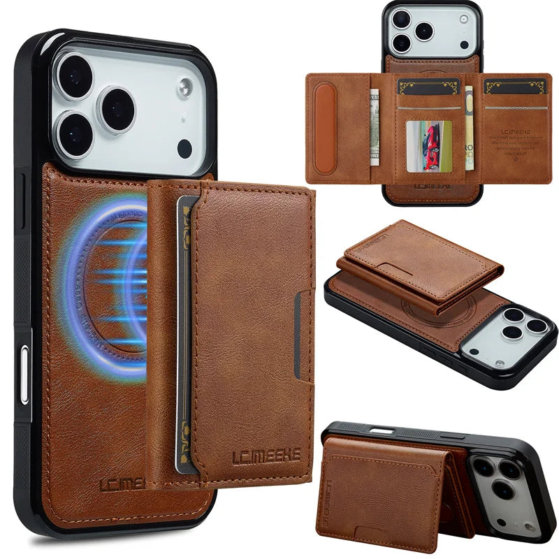 MagSafe Magnetic Flip Leather Phone Case for iPhone 17/ 16/ 15