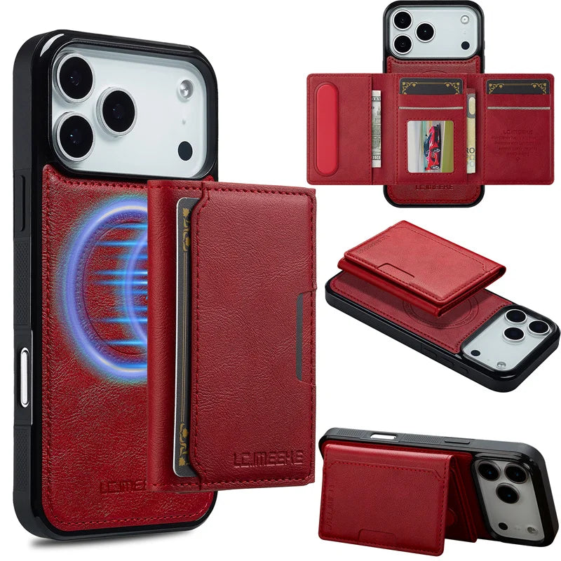 MagSafe Magnetic Flip Leather Phone Case for iPhone 17/ 16/ 15