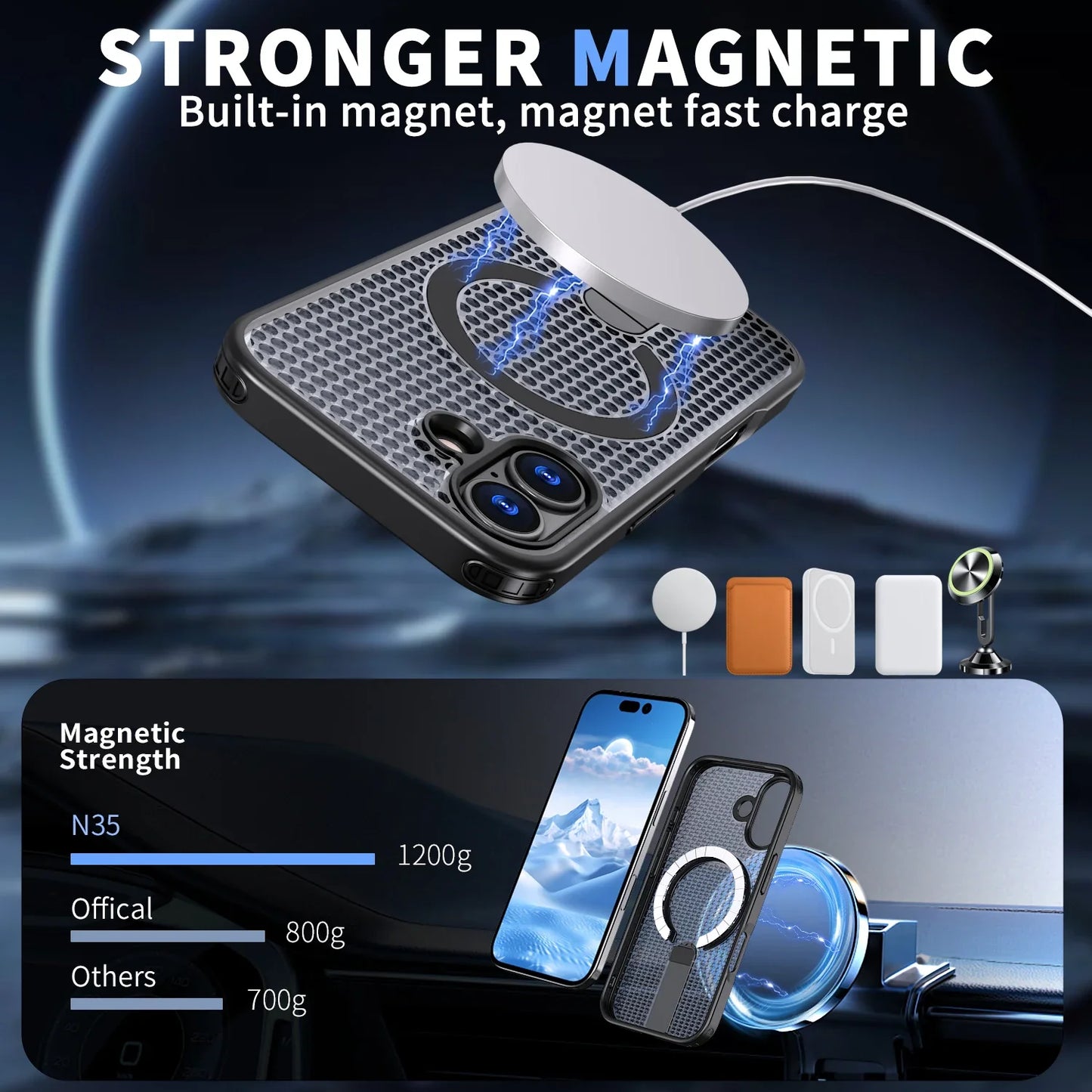MagSafe Magnetic Case  Anti-drop  Heat Dissipation Protective Cover With Stand for iPhone 17/ 16 /15 /14
