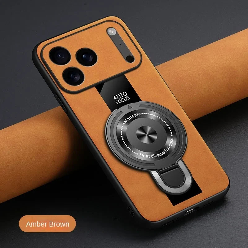 Matte Fiber For Magsafe Case  Magnetic Ring Stand Shockproof Cover For iPhone 17 /16 /15 /14