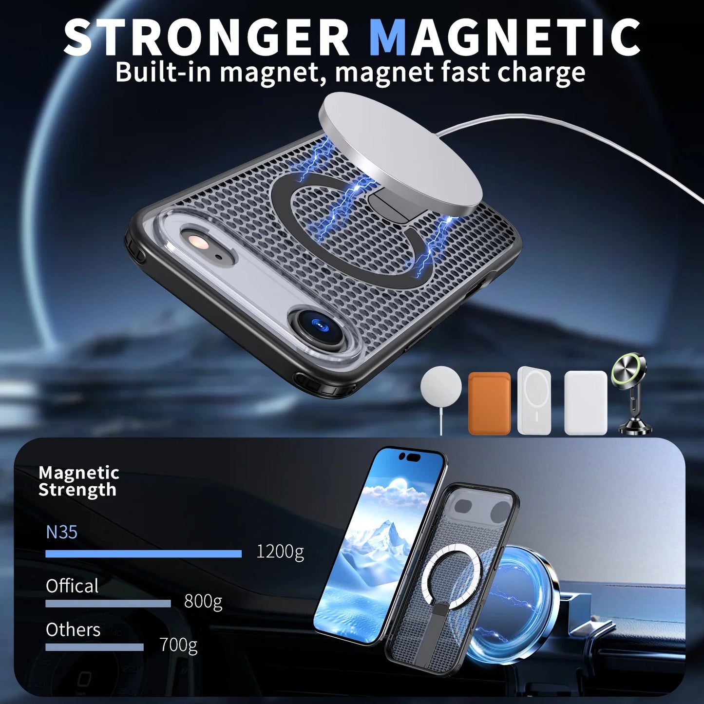MagSafe Magnetic Case  Anti-drop  Heat Dissipation Protective Cover With Stand for iPhone 17/ 16 /15 /14