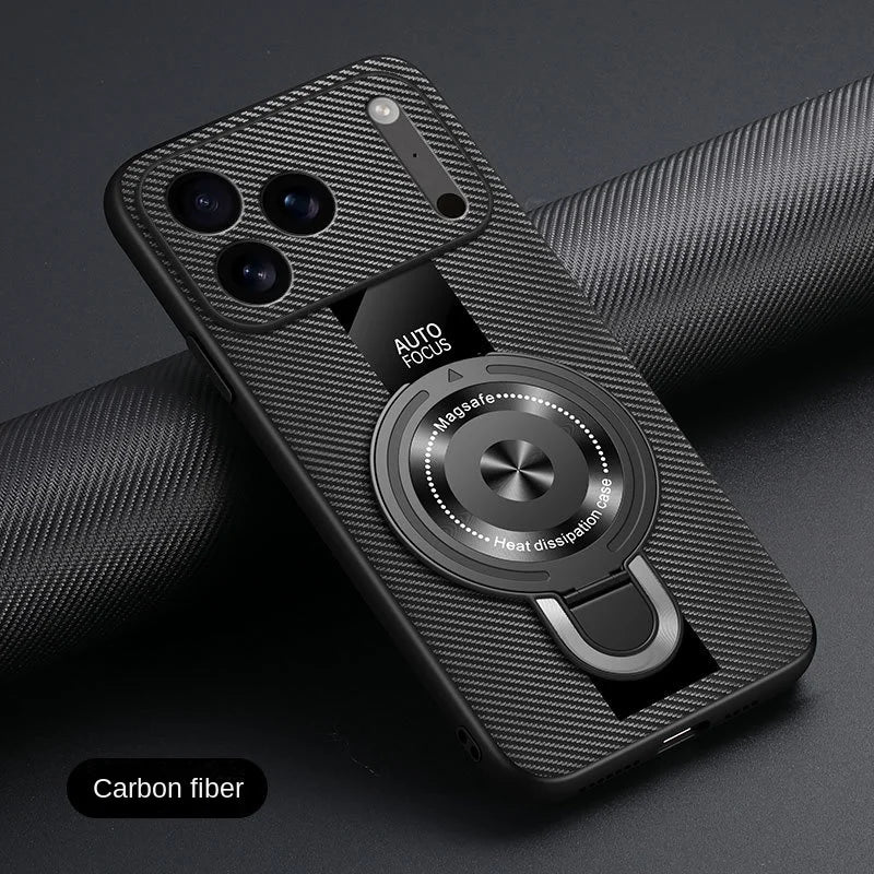 Matte Fiber For Magsafe Case  Magnetic Ring Stand Shockproof Cover For iPhone 17 /16 /15 /14