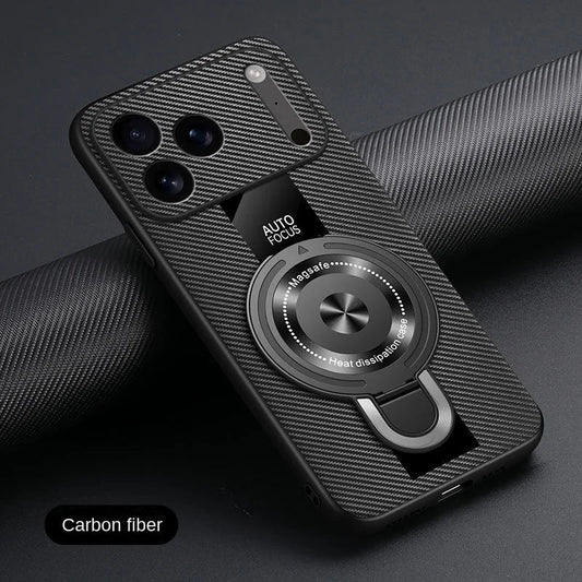 Matte Fiber For Magsafe Case  Magnetic Ring Stand Shockproof Cover For iPhone 17 /16 /15 /14
