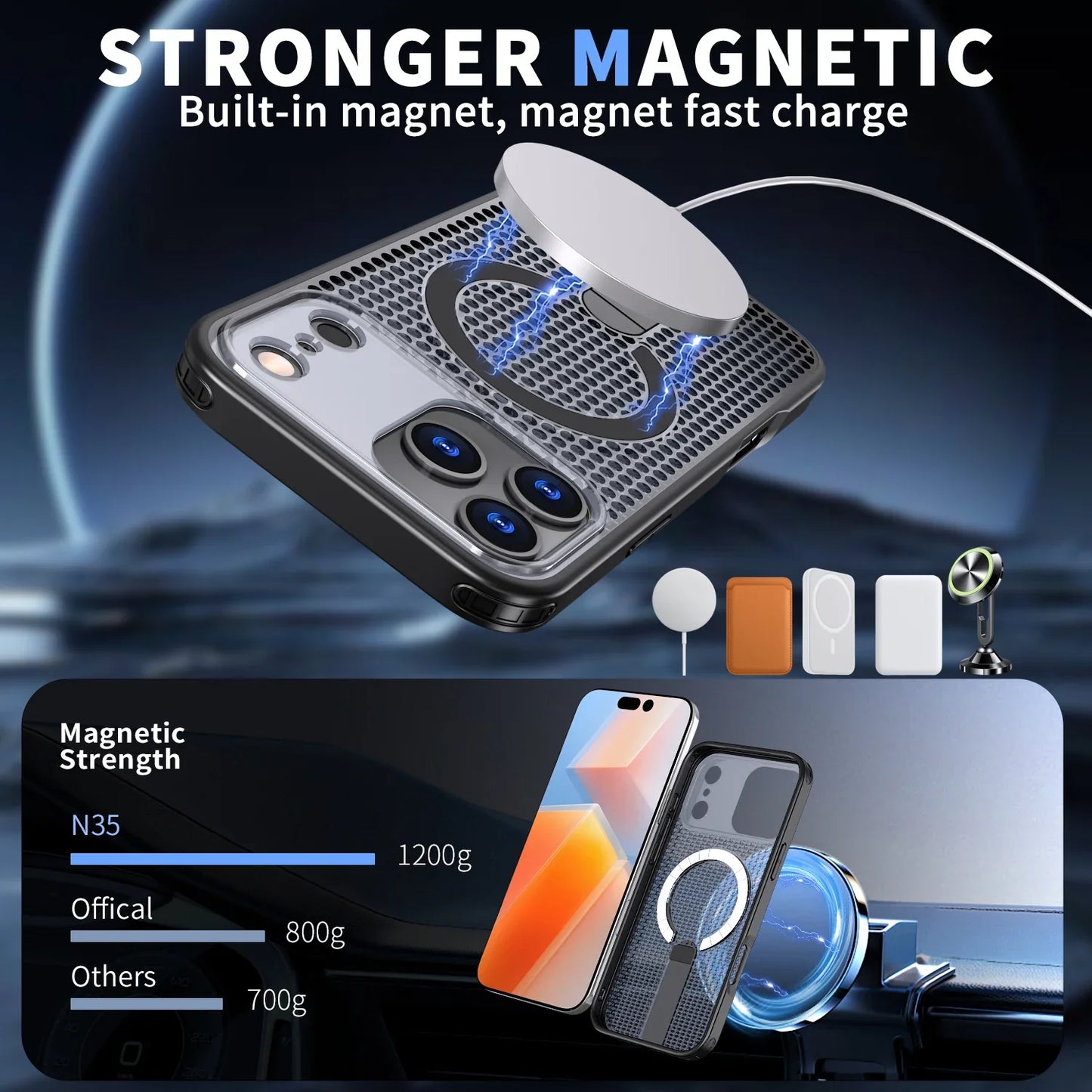 MagSafe Magnetic Case  Anti-drop  Heat Dissipation Protective Cover With Stand for iPhone 17/ 16 /15 /14